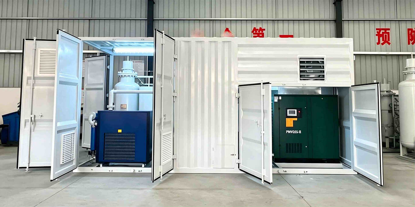 Containerized nitrogen generator system inside shipping container