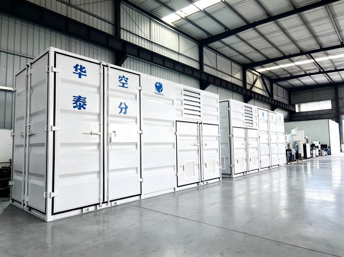Containerized oxygen generator system for pharmaceutical plant installation