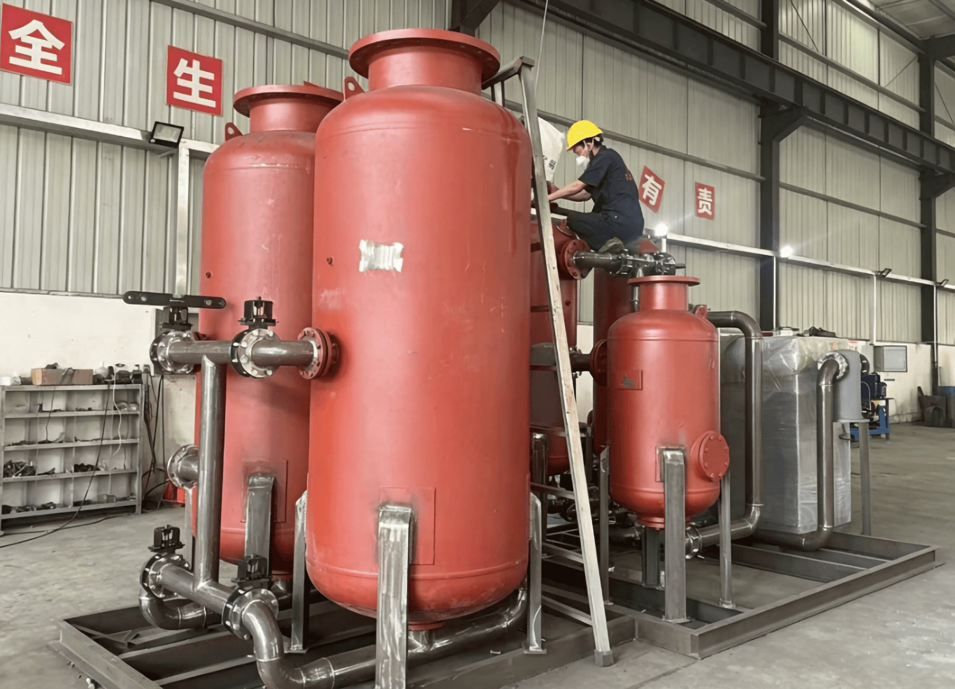 HUATAI engineer customizing nitrogen generator in workshop