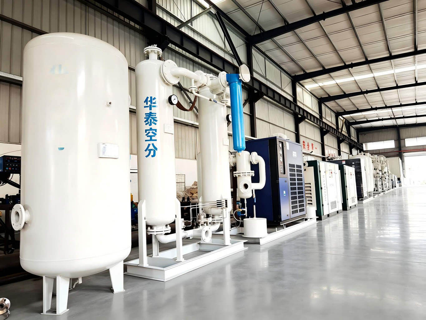 Oxygen generators displayed in factory production workshop for industrial applications