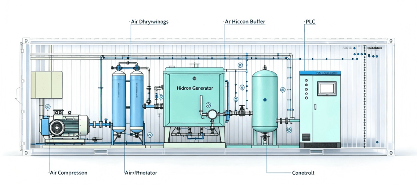 Schematic diagram of containerized nitrogen generator system components