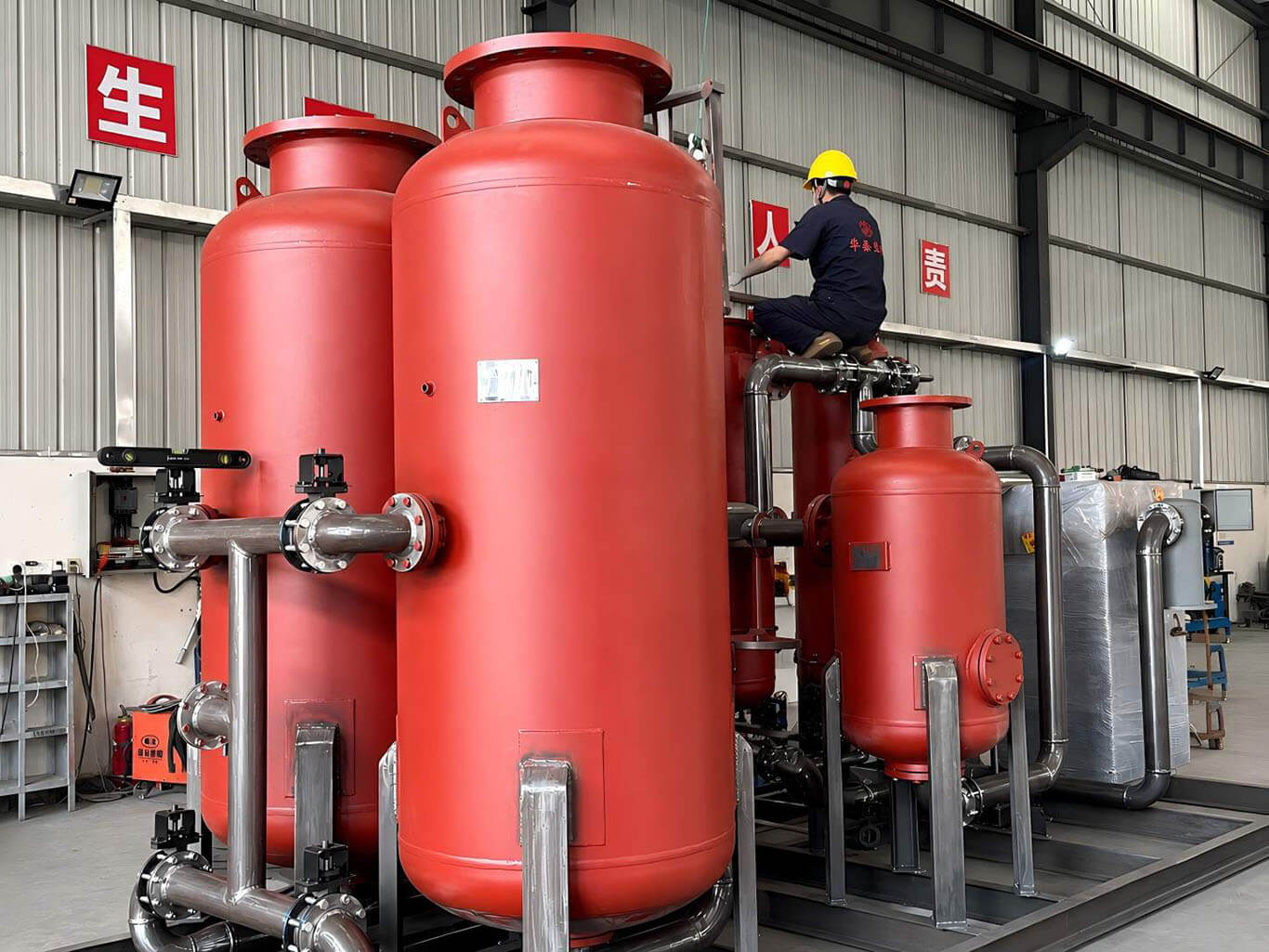 HUATAI engineer manufacturing a PSA nitrogen generator in the factory