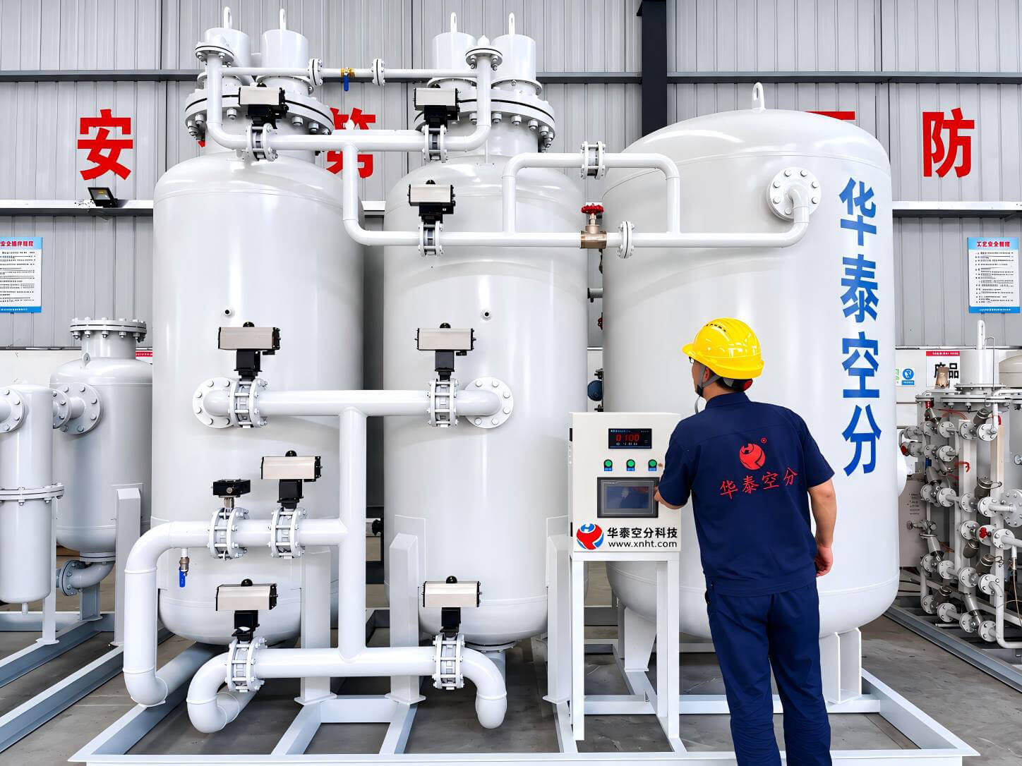 HUATAI technical engineer testing a PSA nitrogen generator system