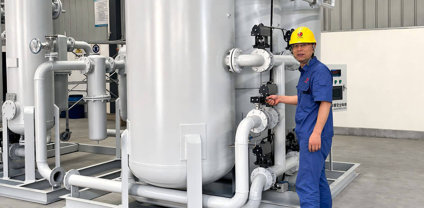 Huatai founder inspecting a PSA nitrogen generator on site