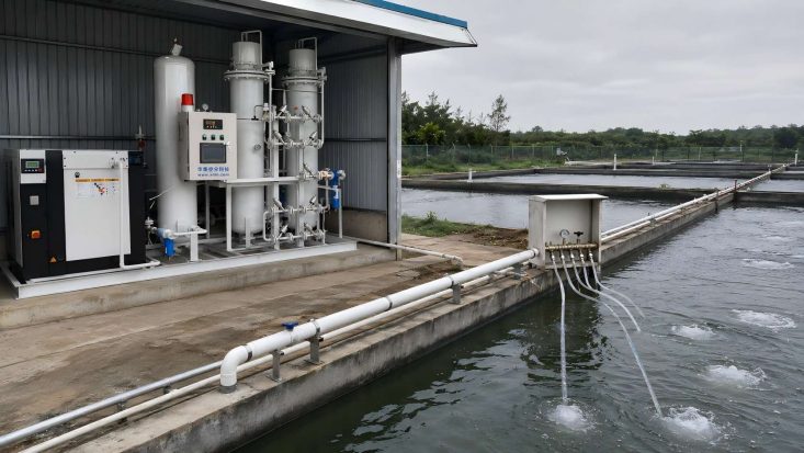 On-site oxygen supply for fish farming units